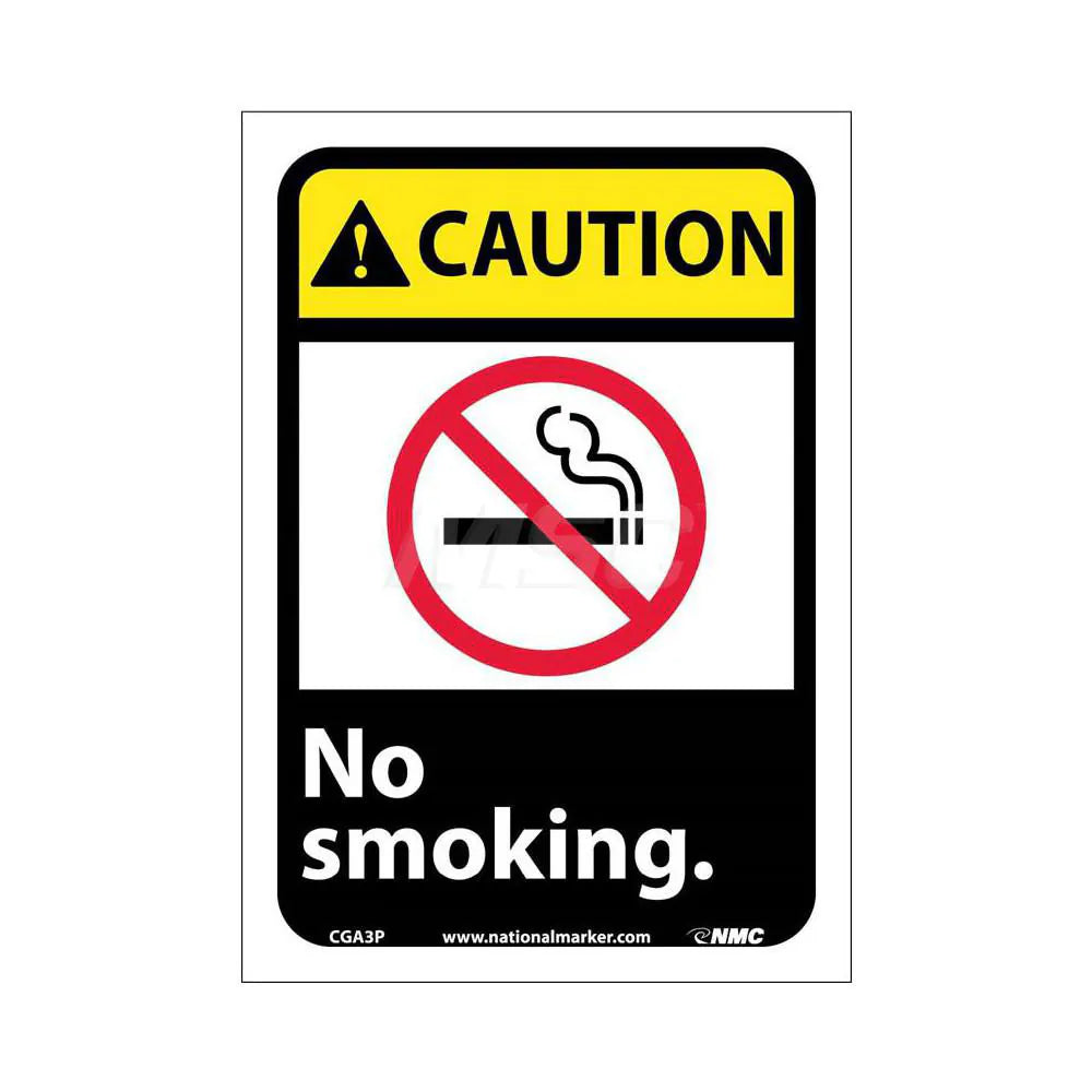 Accident Prevention Sign: Rectangle, CAUTION, NO SMOKING.